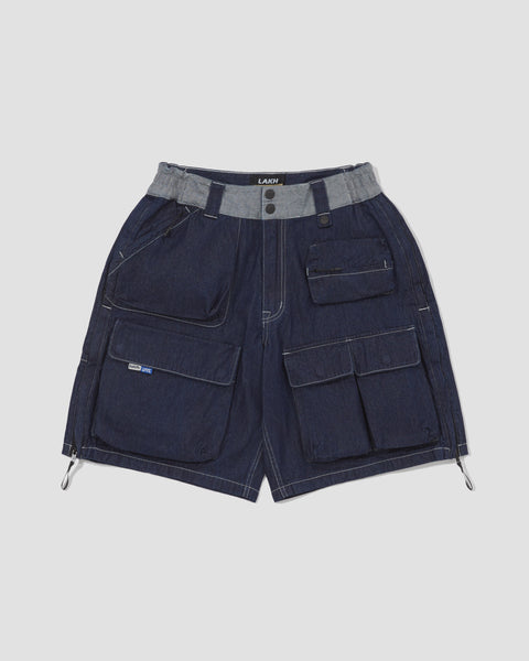 broken twill denim cargo shorts