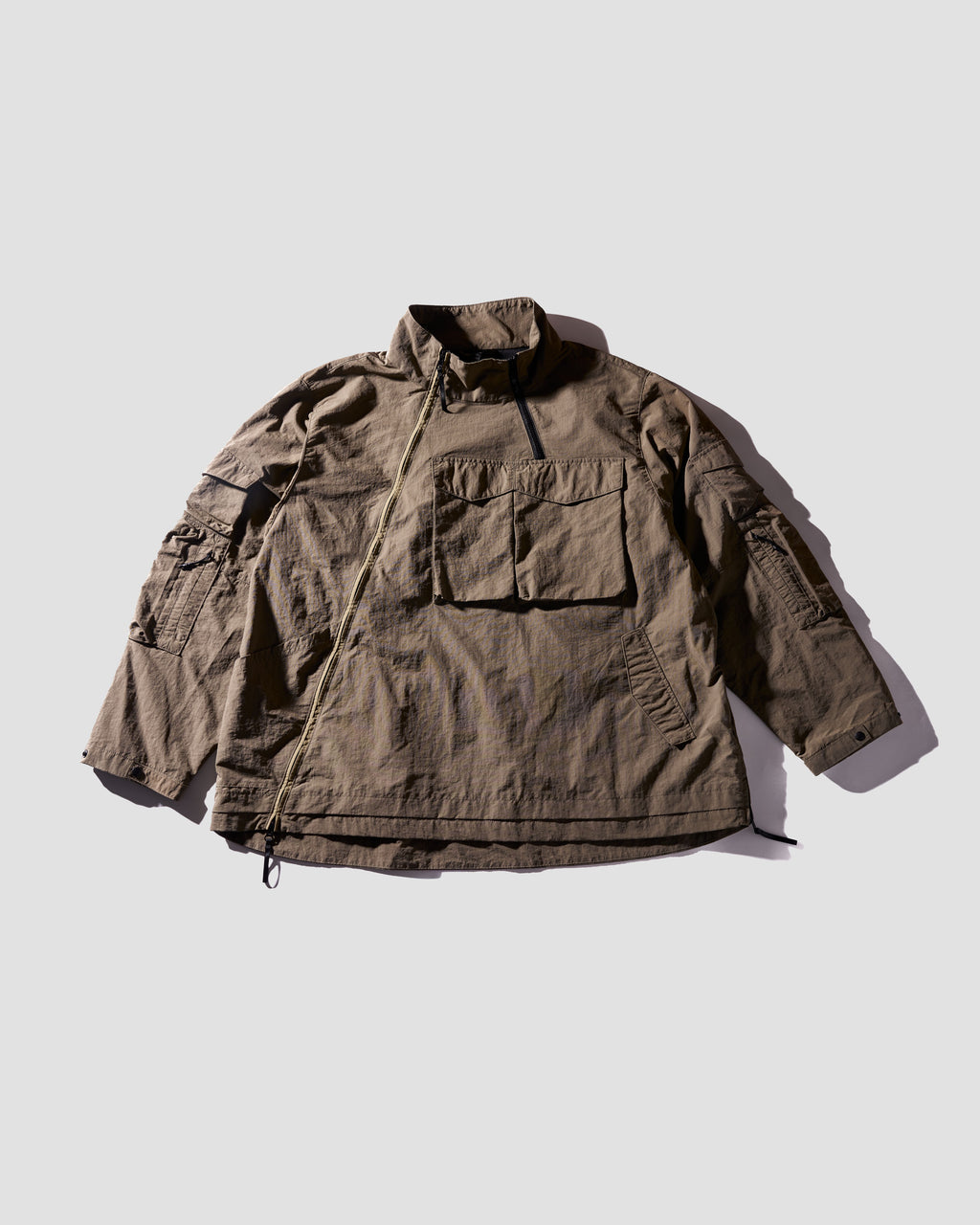 Double-Zipper Stand Collar Parka - Olive