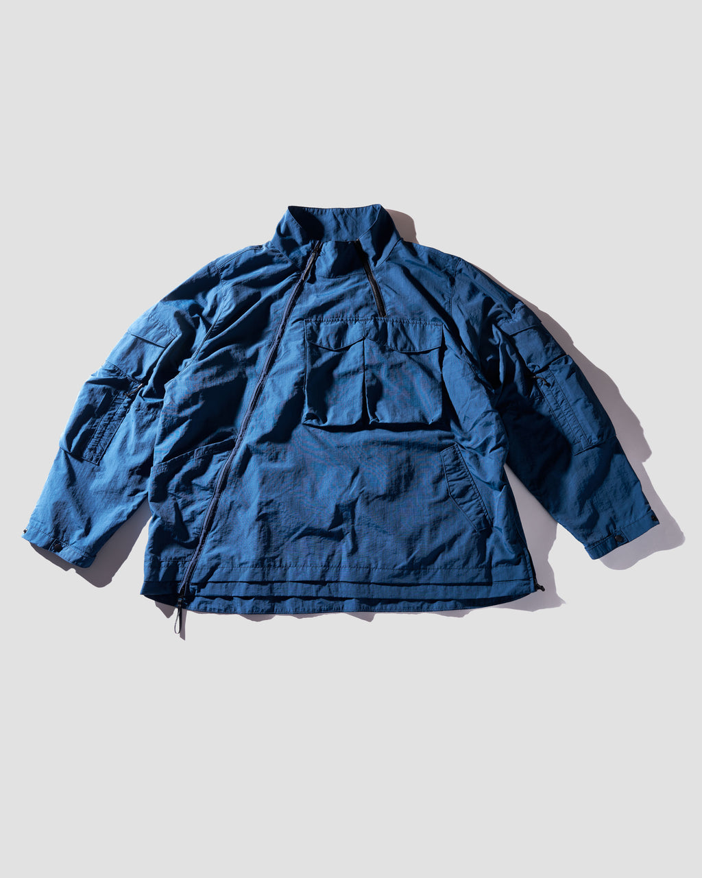 Double-Zipper Stand Collar Parka - Navy