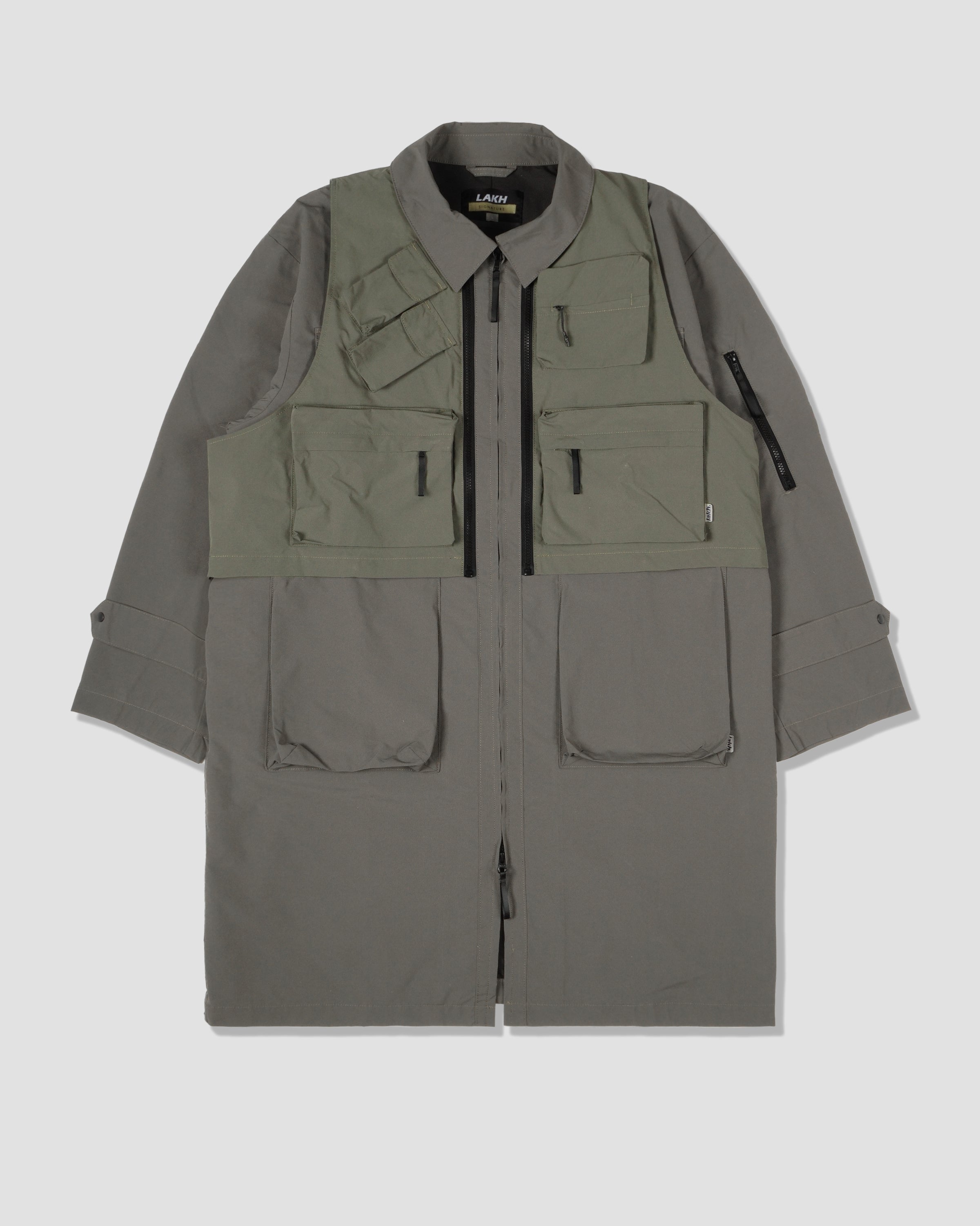 Functional Double Layered Coat - Olive