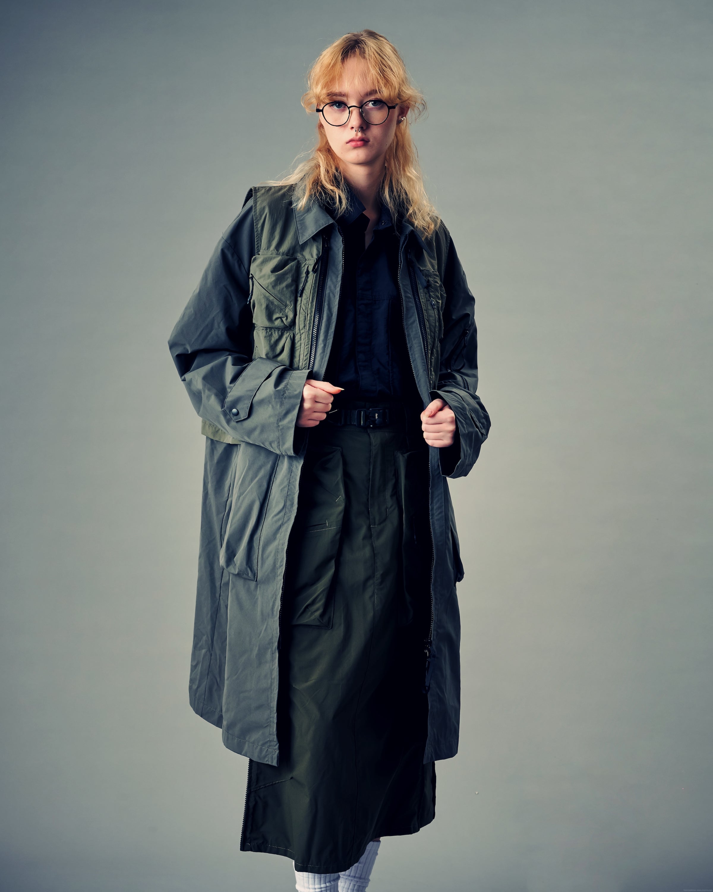 Functional Double Layered Coat - Olive