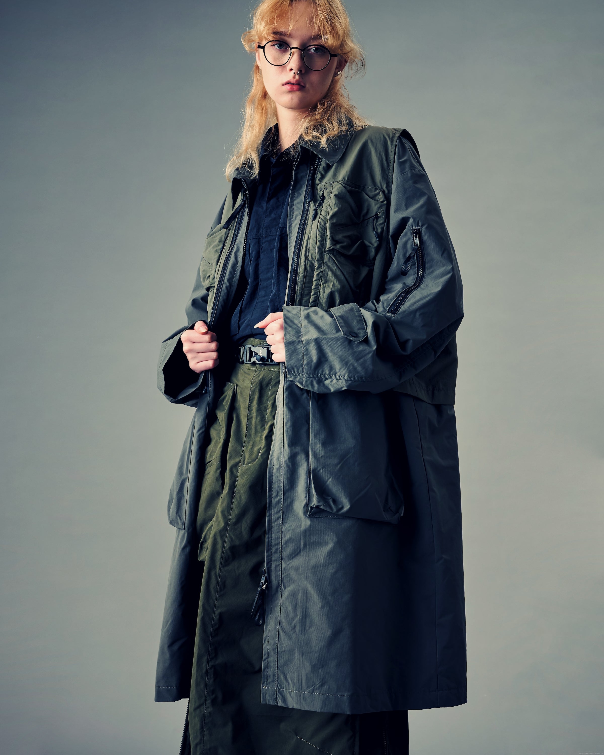 Functional Double Layered Coat - Olive