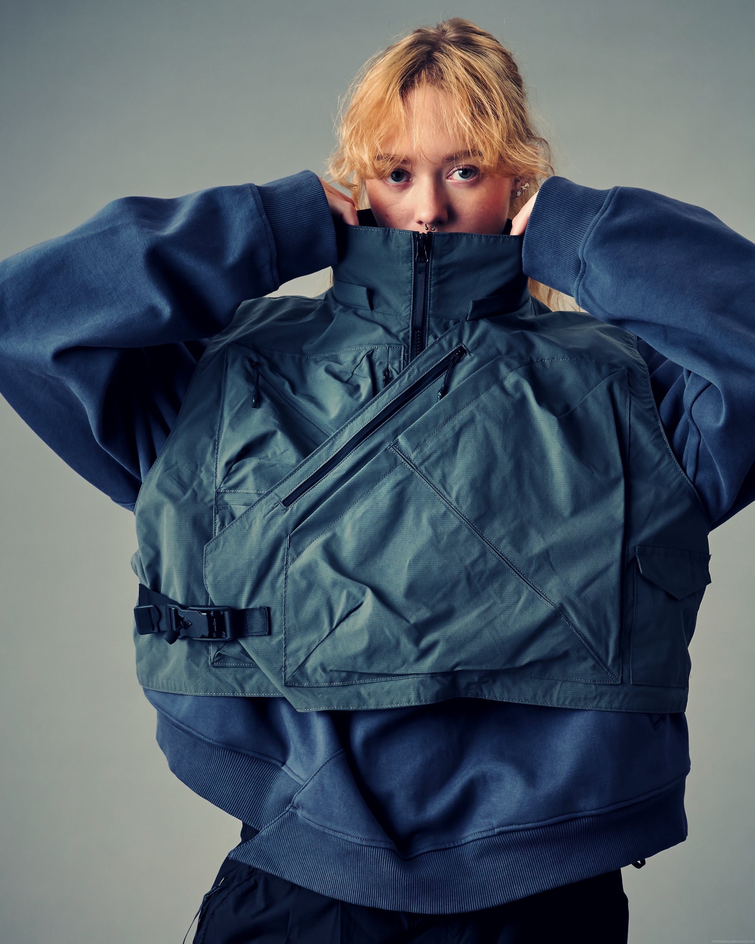 Irregular Patched Crewneck - Steel Blue