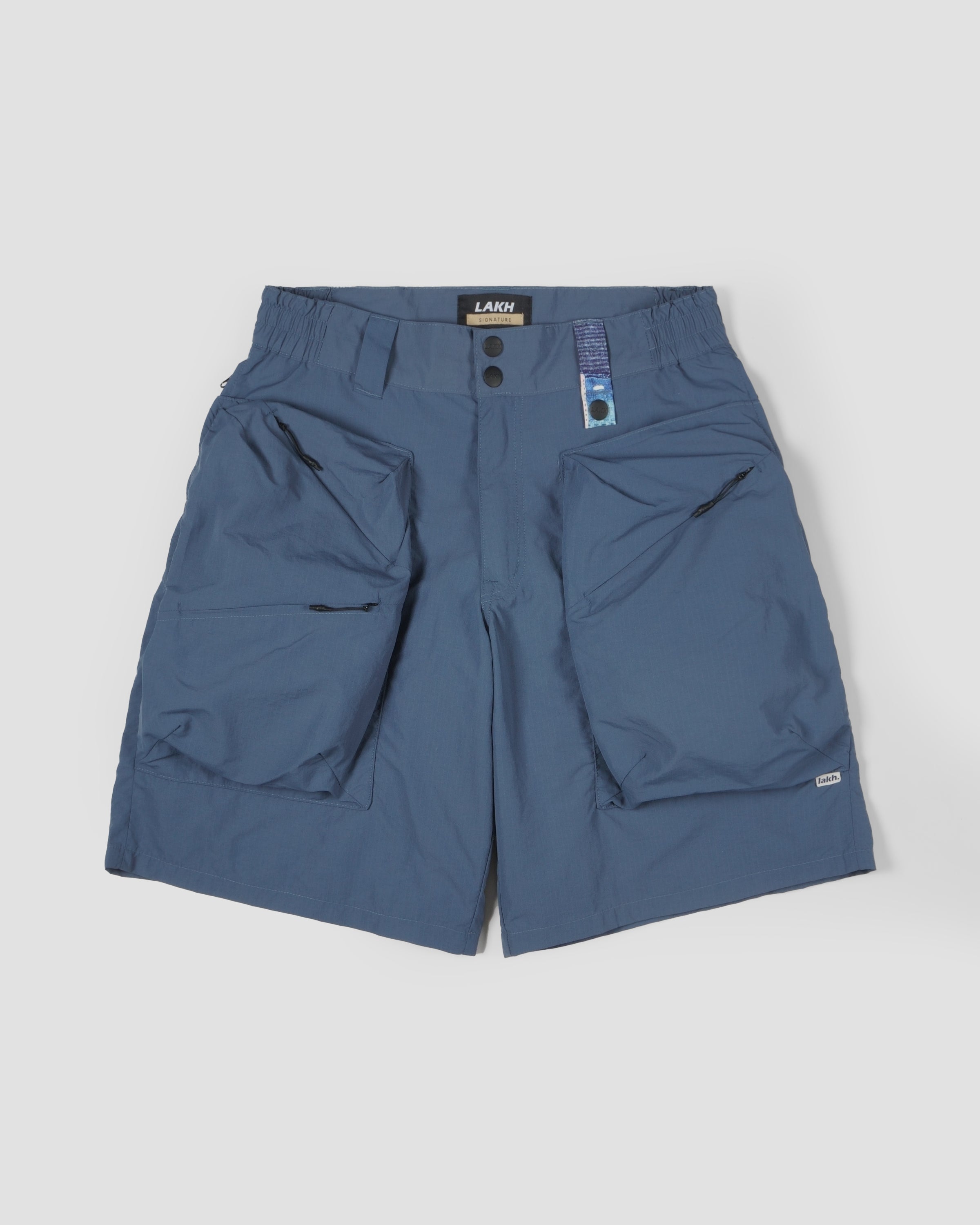 LAKH x KUON Trapezoid Pockets Utility Shorts - Blue