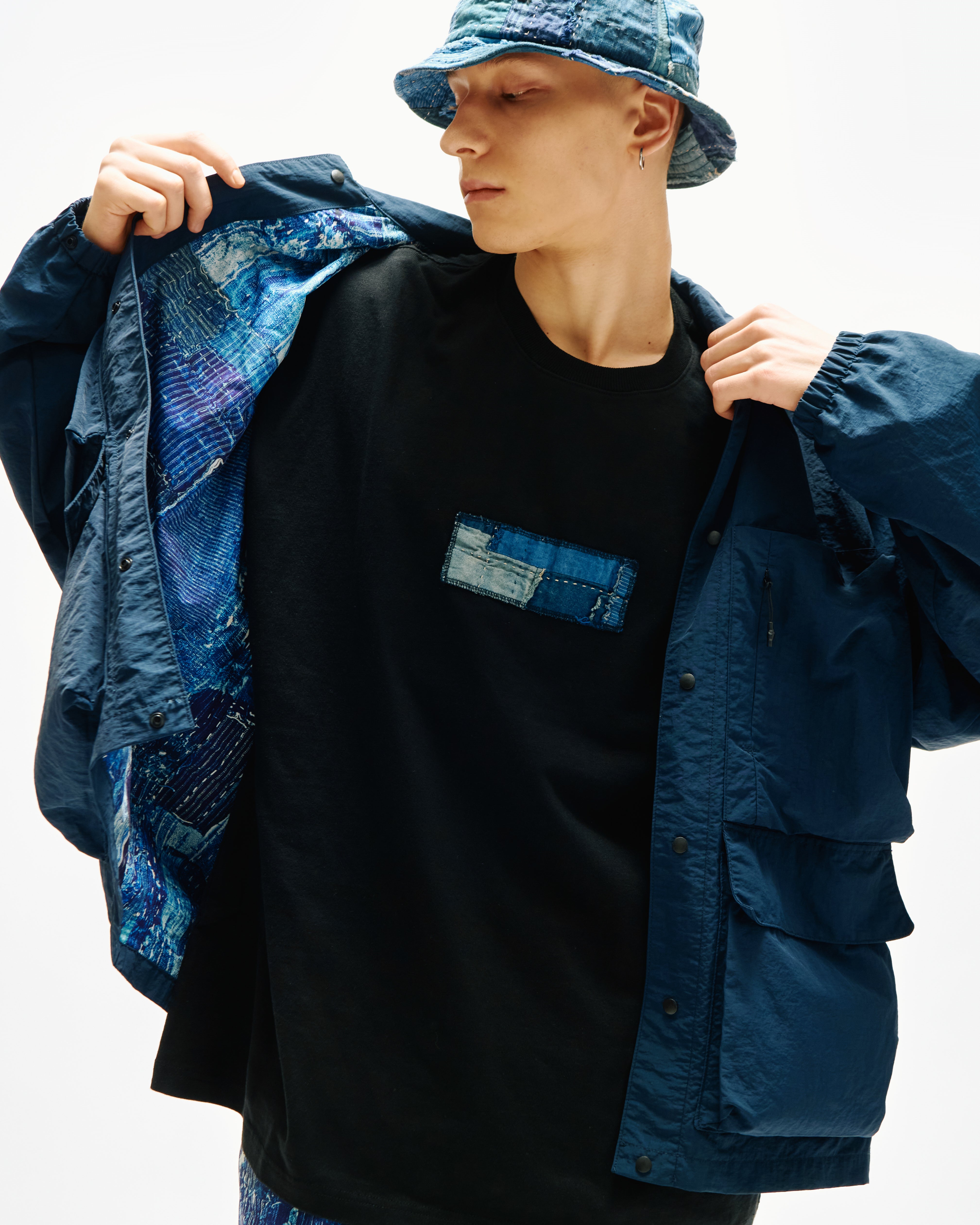 LAKH x KUON Printed Boro Reversible Coach Jacket - Navy