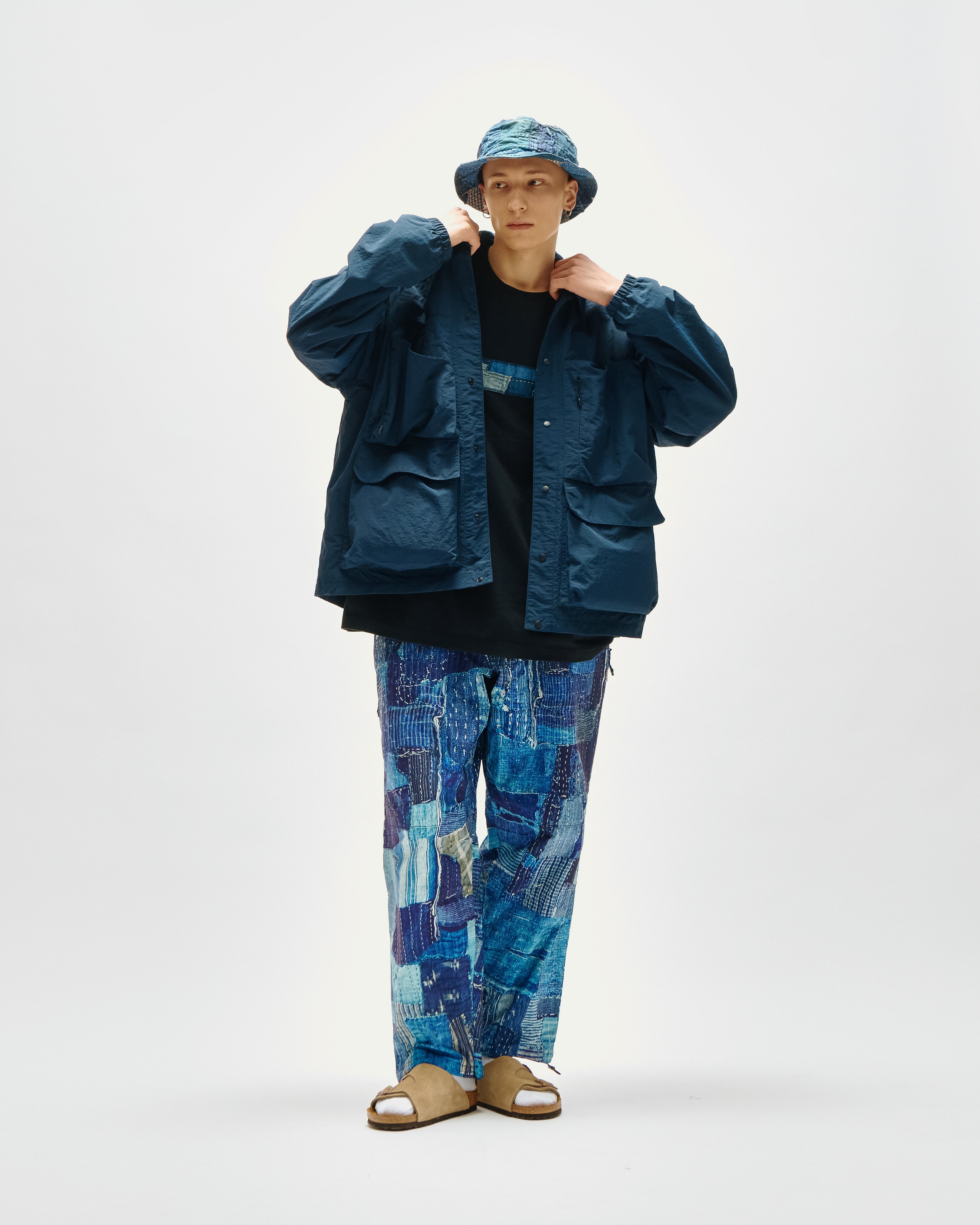 LAKH x KUON Printed Boro Reversible Coach Jacket - Navy