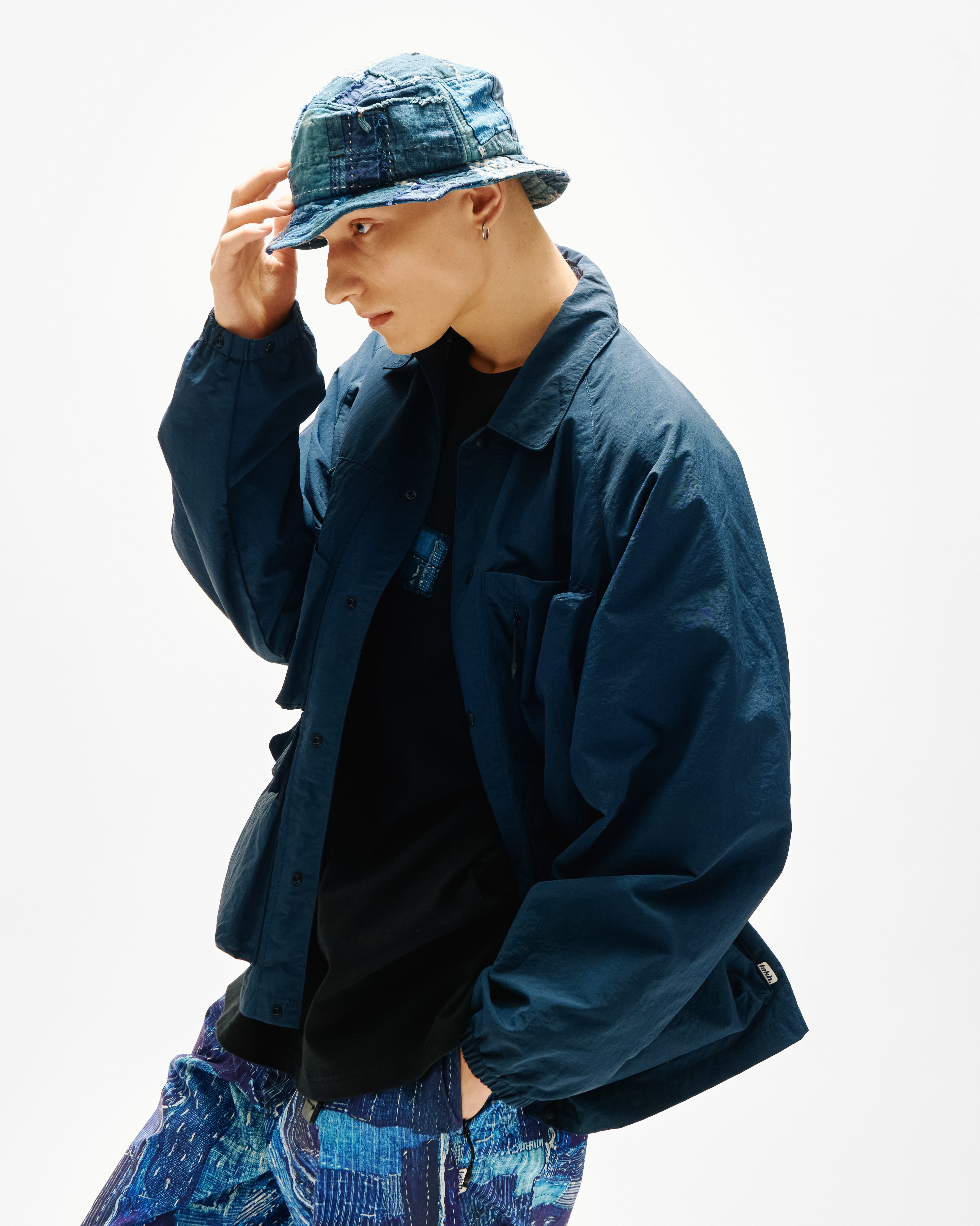 LAKH x KUON Printed Boro Reversible Coach Jacket - Navy