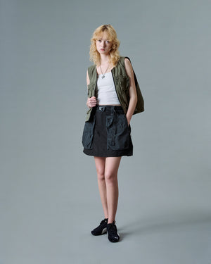 Trapezoid Pockets Cargo Mini Skirt - Black/Grey