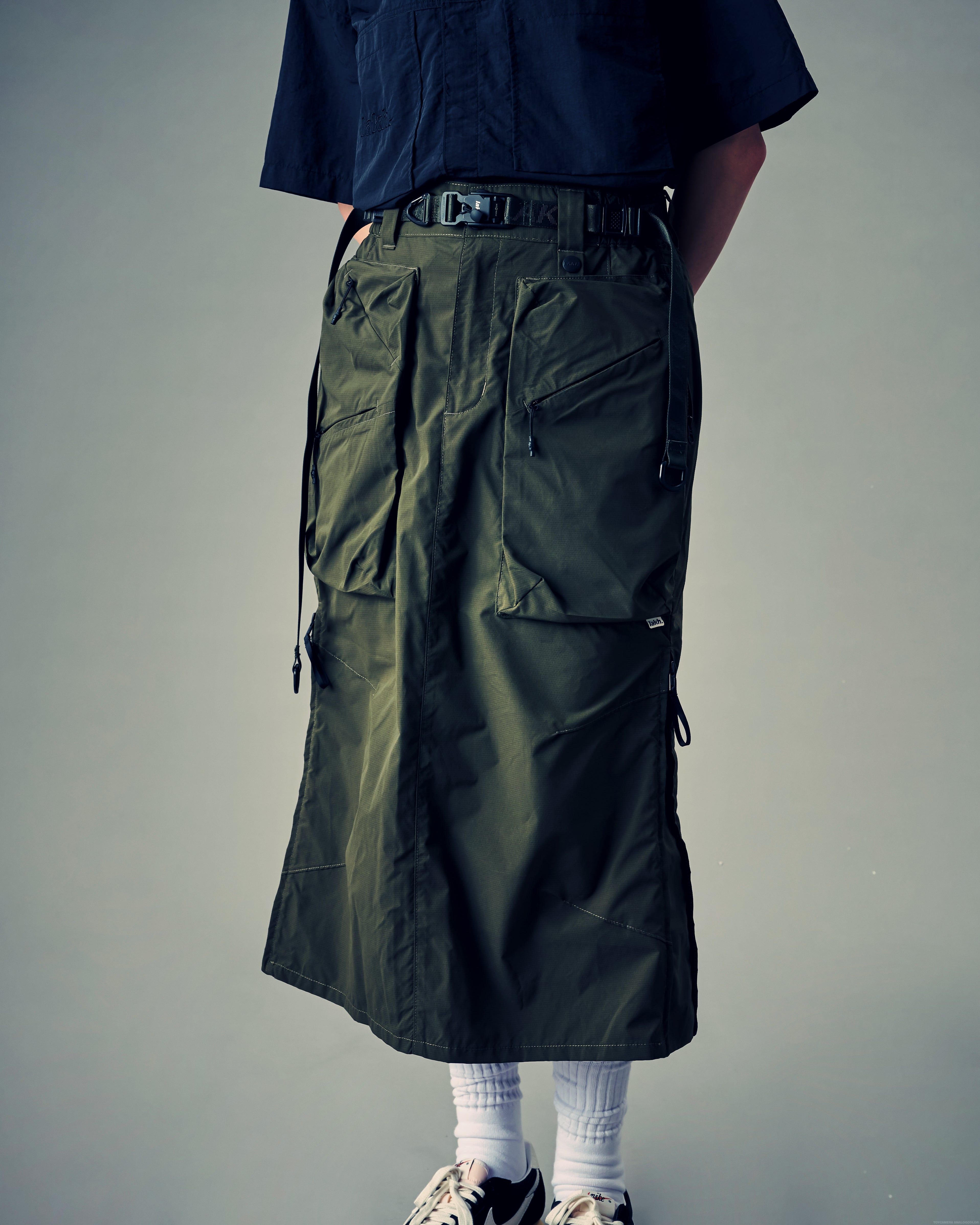 Trapezoid Pockets Cargo Skirt - Olive