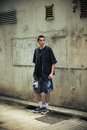 LAKH x KUON Printed Boro Trapezoid Pockets Utility Shorts