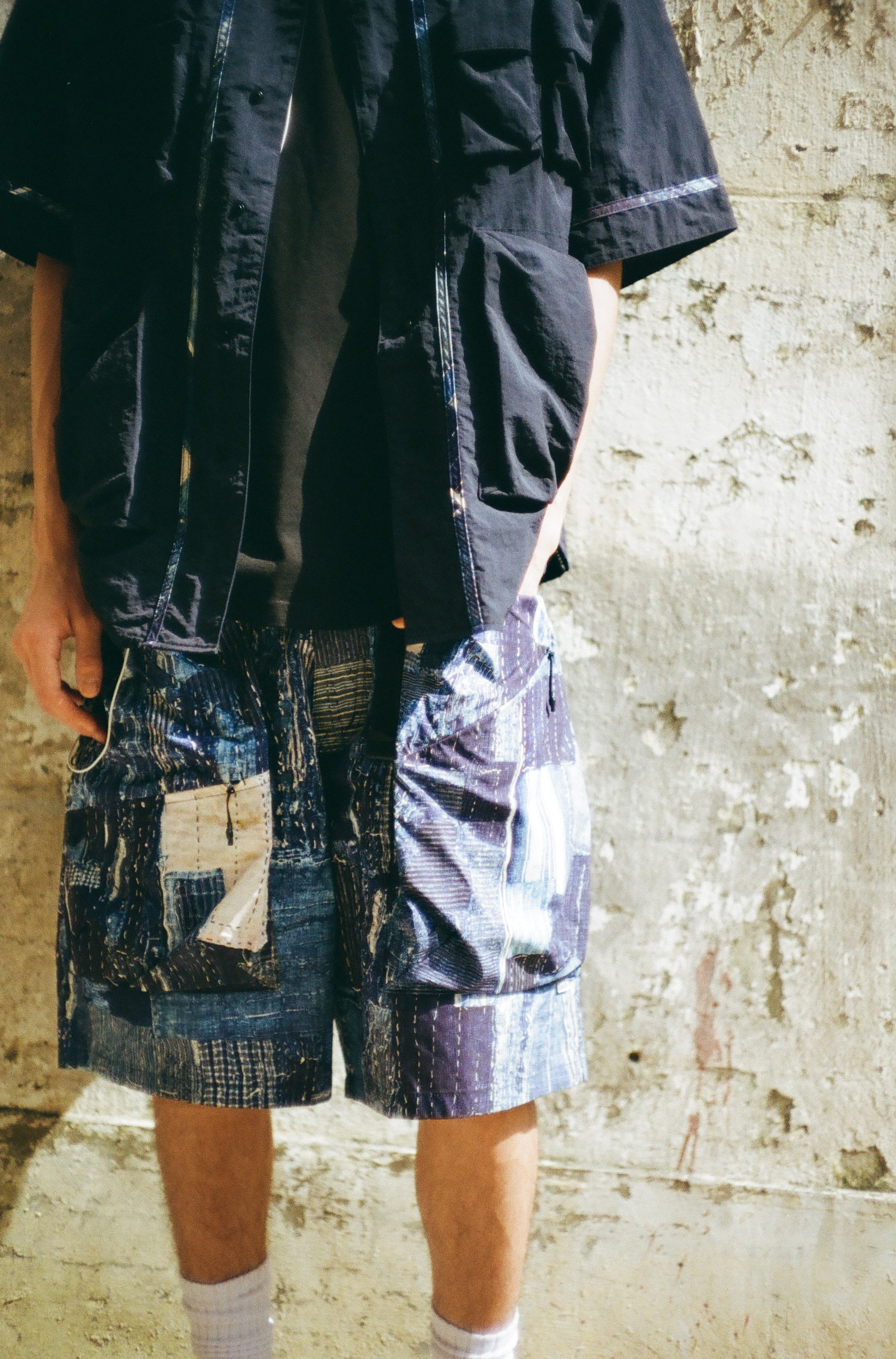 LAKH x KUON Printed Boro Trapezoid Pockets Utility Shorts