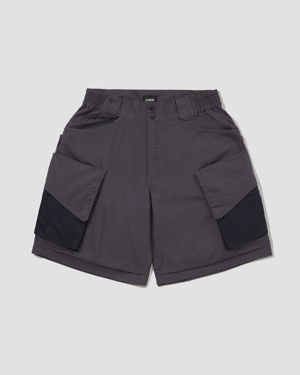 SS22 Slanted Pockets Cargo Shorts - Polyester Ripstop Grey / Navy – LAKH